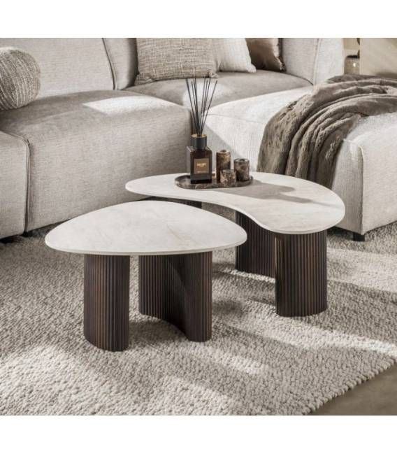 Kavos staliukų komplektas CERAMO 54x65/44x88 rudas/smėlio (2vnt.)
