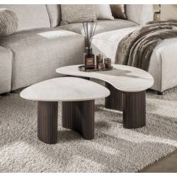 Kavos staliukų komplektas CERAMO 54x65/44x88 rudas/smėlio (2vnt.)