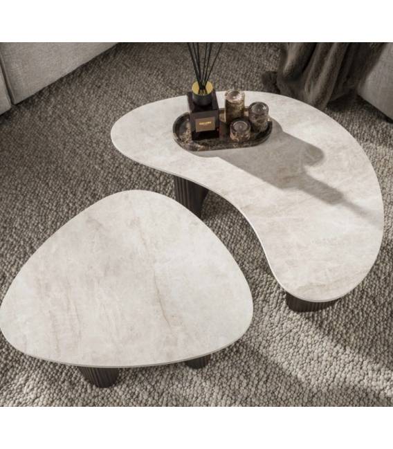 Kavos staliukų komplektas CERAMO 54x65/44x88 rudas/smėlio (2vnt.)