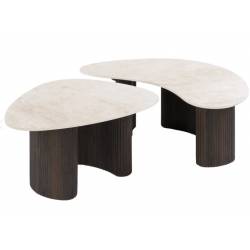 Kavos staliukų komplektas CERAMO 54x65/44x88 rudas/smėlio (2vnt.)