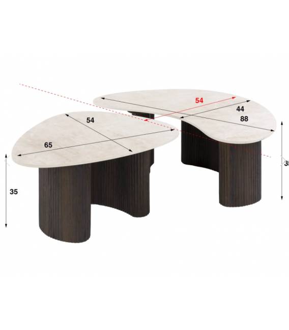 Kavos staliukų komplektas CERAMO 54x65/44x88 rudas/smėlio (2vnt.)