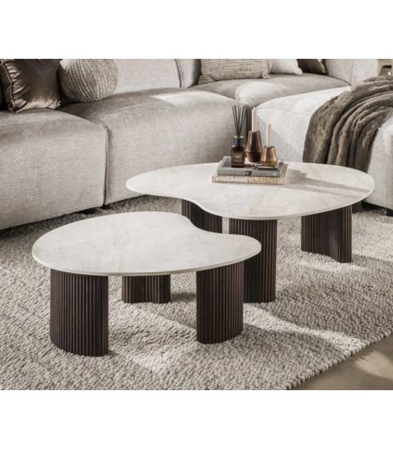 Kavos staliukas CERAMO 62x77/80x102 rudas/smėlio (2vnt.)