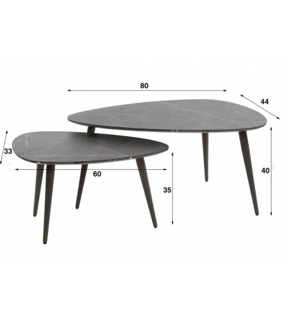 Kavos staliukų komplektas ONYX 60x33/80x44 juodas (2vnt.)