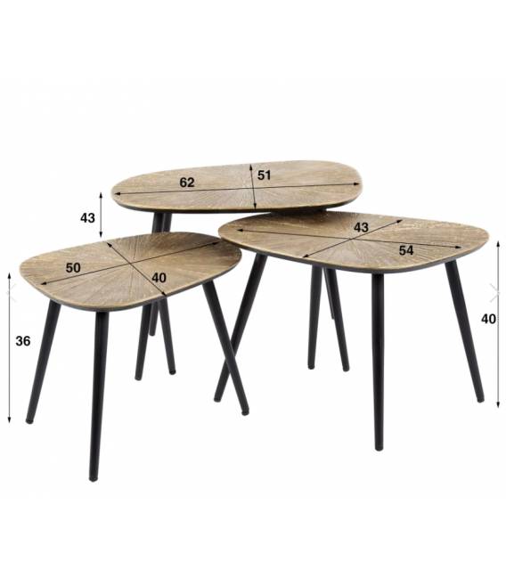 Kavos staliukų komplektas RAY 40x50/51x62/43x54 rudas (3vnt.)