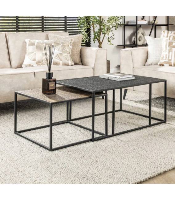 Kavos staliukų komplektas 55x55/60x90 juodas/rudas (2vnt.)