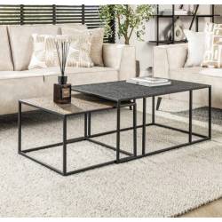 Kavos staliukų komplektas 55x55/60x90 juodas/rudas (2vnt.)