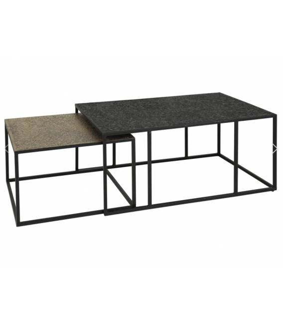 Kavos staliukų komplektas 55x55/60x90 juodas/rudas (2vnt.)