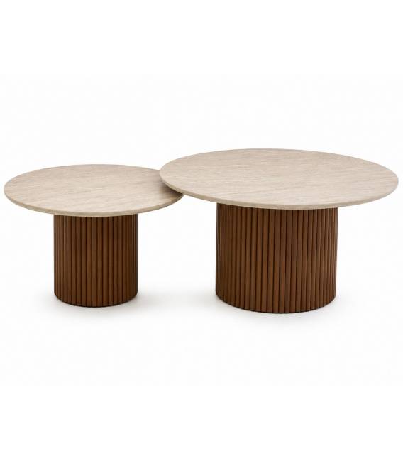 Kavos staliukų komplektas TARIFFA Ø70/Ø55 traverten/ walnut (2 vnt.)