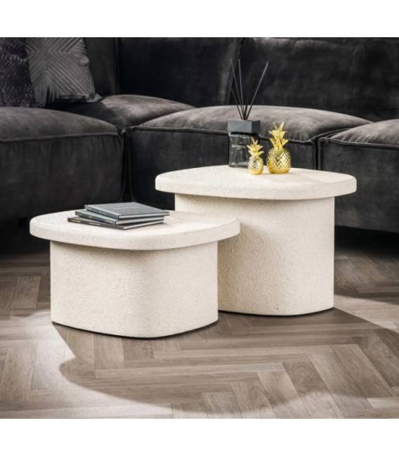 Kavos staliukų komplektas STONE 44x57 baltas (2vnt.)