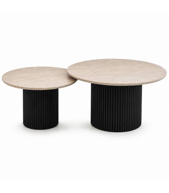 Kavos staliukų komplektas TARIFFA Ø70/Ø55 traverten/ black (2 vnt.)