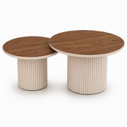 Kavos staliukų komplektas TARIFFA Ø90/Ø70 american walnut/ cream (2 vnt.)