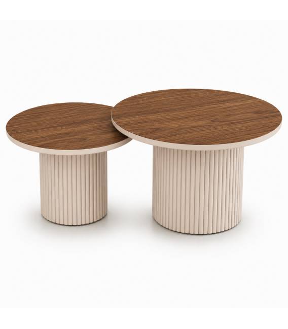 Kavos staliukų komplektas TARIFFA Ø70/Ø55 american walnut/ cream (2 vnt.)