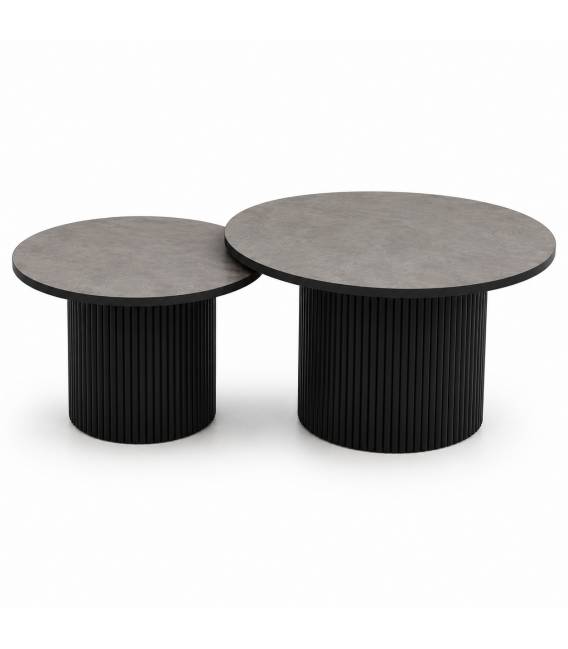 Kavos staliukų komplektas TARIFFA Ø90/Ø70 retro gumus/ black (2 vnt.)