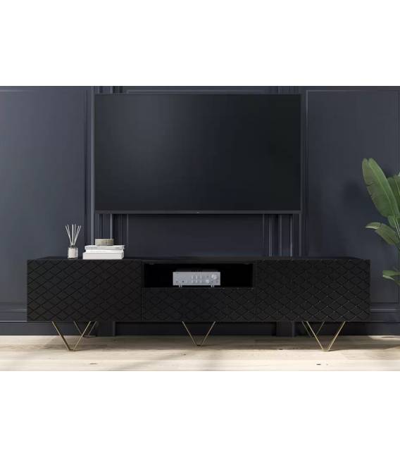 TV staliukas ALIA 190x42 juodas/auksinės kojos