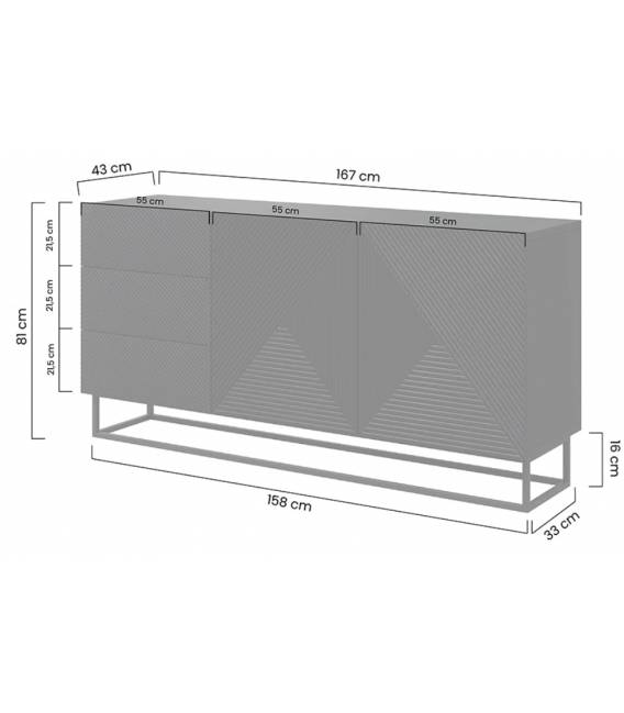 Komoda TASHA 167x43 matinė juoda