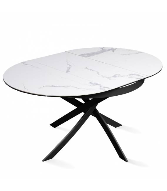 Išskleidžiamas stalas FIORE Ø110(155)x75 baltas su pilku/juoda koja