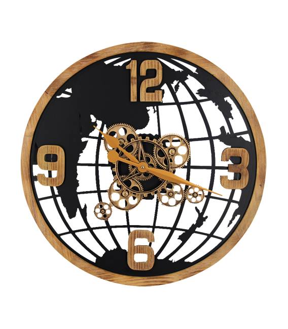 Laikrodis HORLOGE Ø65 juodas su rudu