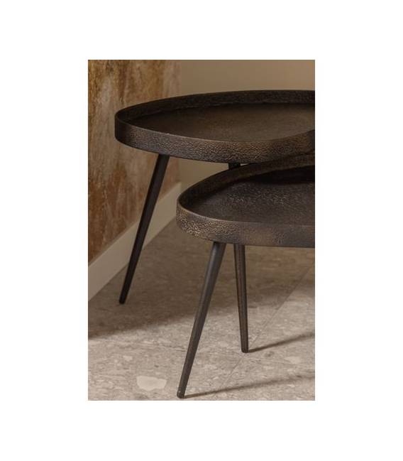 Kavos staliukų komplektas CRUDE 54x41 rudai juodas (2vnt.)