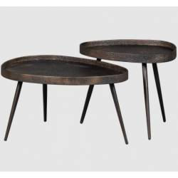 Kavos staliukų komplektas CRUDE 54x41 rudai juodas (2vnt.)
