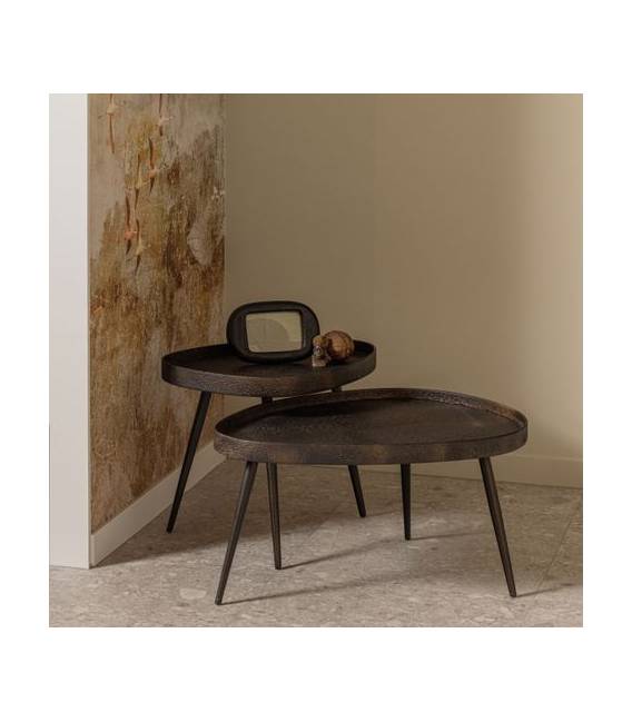 Kavos staliukų komplektas CRUDE 54x41 rudai juodas (2vnt.)