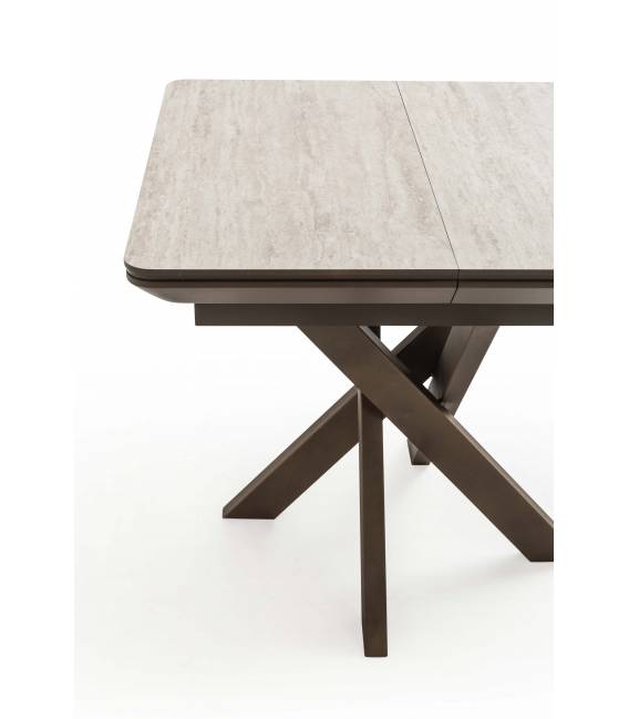 Išskleidžiamas stalas GRANDE 90(180)x90 travertin/ ruda koja