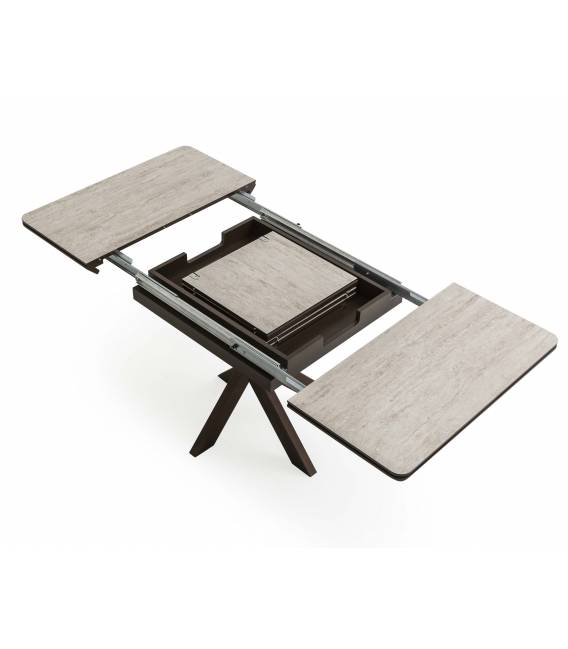 Išskleidžiamas stalas GRANDE 90(180)x90 travertin/ ruda koja