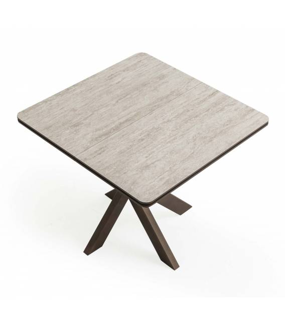 Išskleidžiamas stalas GRANDE 90(180)x90 travertin/ ruda koja