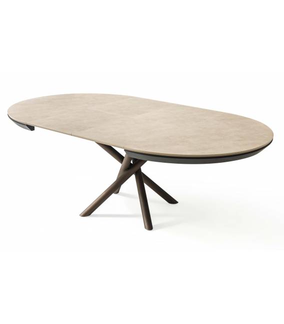 Išskleidžiamas stalas OCEAN Ø130(230) light beton/ rudos kojos