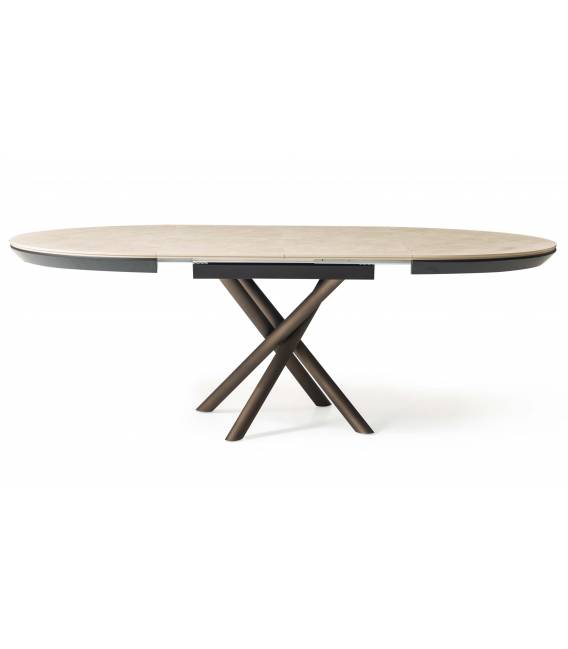 Išskleidžiamas stalas OCEAN Ø130(230) light beton/ rudos kojos