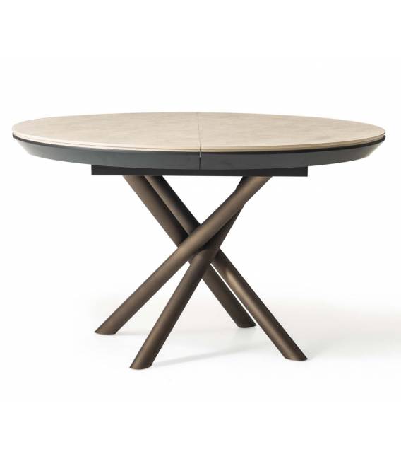 Išskleidžiamas stalas OCEAN Ø130(230) light beton/ rudos kojos