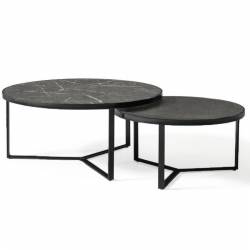 Kavos staliukų komplektas MERCEDES Ø90/Ø70 royal marble/ black