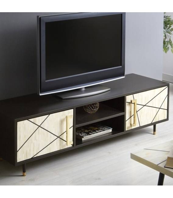 TV spintelė HUESO 140x40 auksinė/juoda