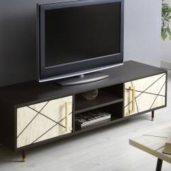 TV spintelė HUESO 140x40 auksinė/juoda