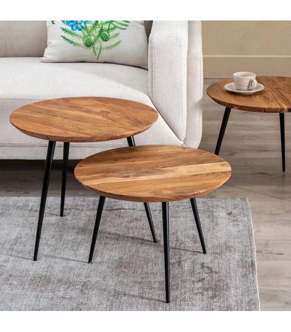 Šoninių staliukų komplektas ACACIA WOOD Ø50 rudas (3 vnt.)