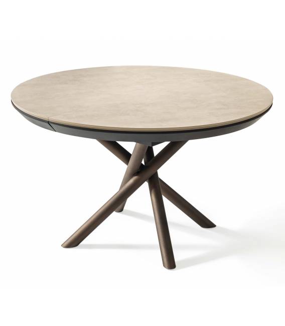 Išskleidžiamas stalas OCEAN Ø120(163) light beton/ rudos kojos