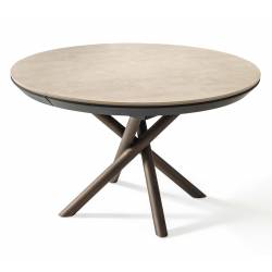 Išskleidžiamas stalas OCEAN Ø120(163) light beton/ rudos kojos