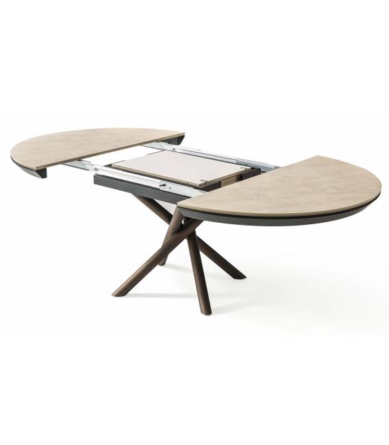 Išskleidžiamas stalas OCEAN Ø120(163) light beton/ rudos kojos