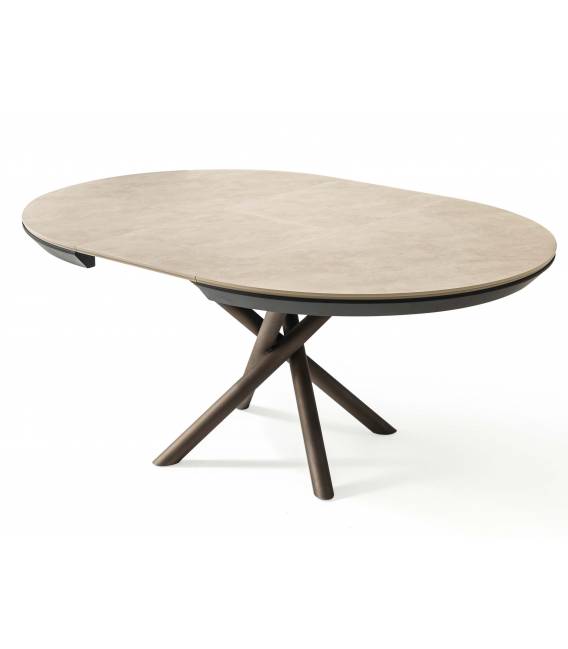 Išskleidžiamas stalas OCEAN Ø120(163) light beton/ rudos kojos