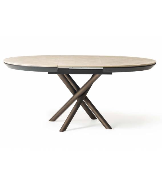 Išskleidžiamas stalas OCEAN Ø120(163) light beton/ rudos kojos