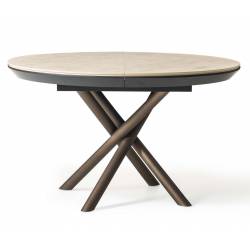 Išskleidžiamas stalas OCEAN Ø120(163) light beton/ rudos kojos