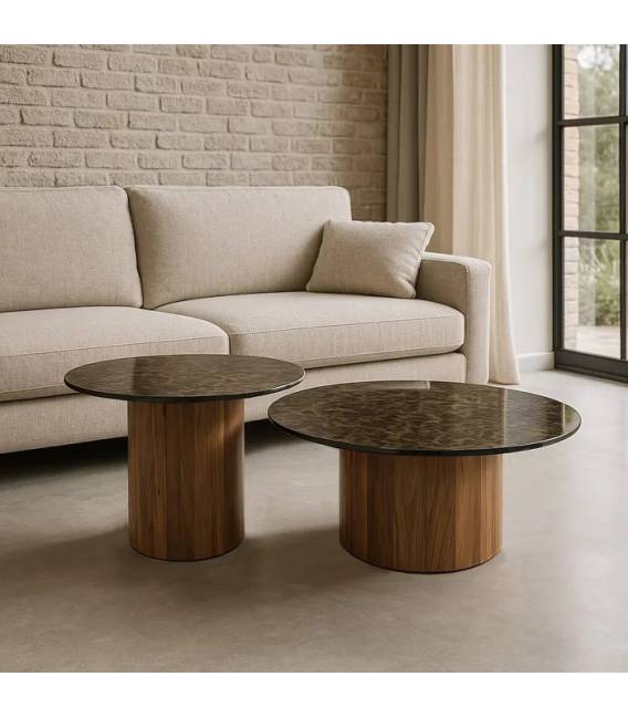 Kavos staliukų komplektas WOOD Ø80/Ø60 marmuro (2vnt.)