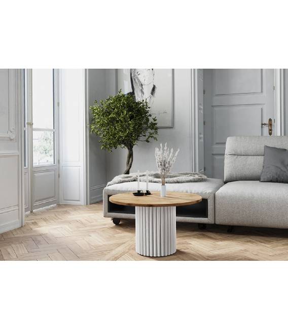 Kavos staliukas TODAL Ø67 baltas/ąžuolo