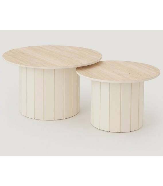 Kavos staliukai MUSHROOM S Ø70/Ø55 traverten/ cream (2 vnt.)