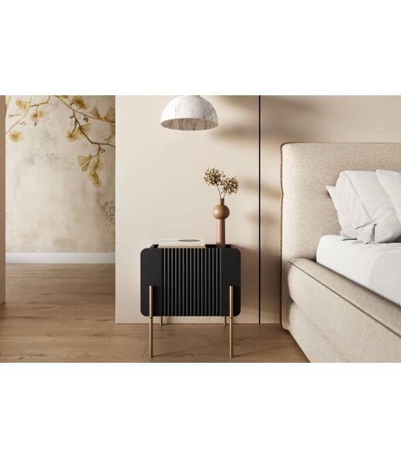 Naktinė spintelė MALMI 45x42 juoda/auksinės kojos