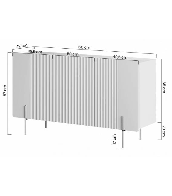 Komoda MALMI 150x42 kašmyro/auksinės kojos
