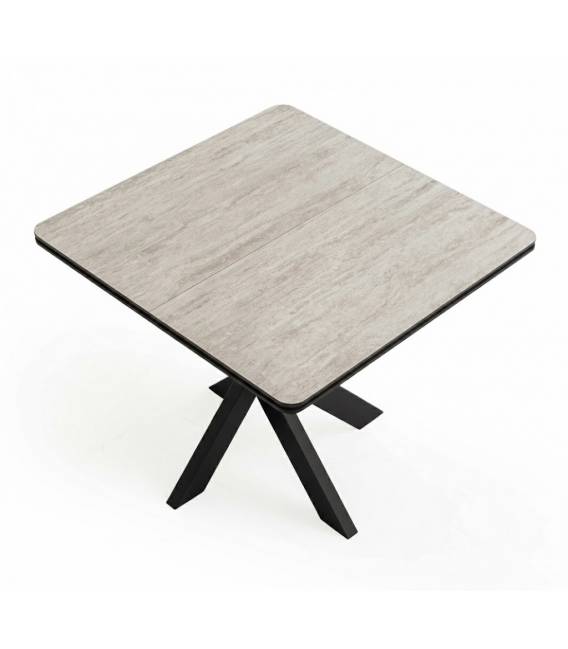 Išskleidžiamas stalas GRANDE 90(180)x90 travertin/ juoda koja