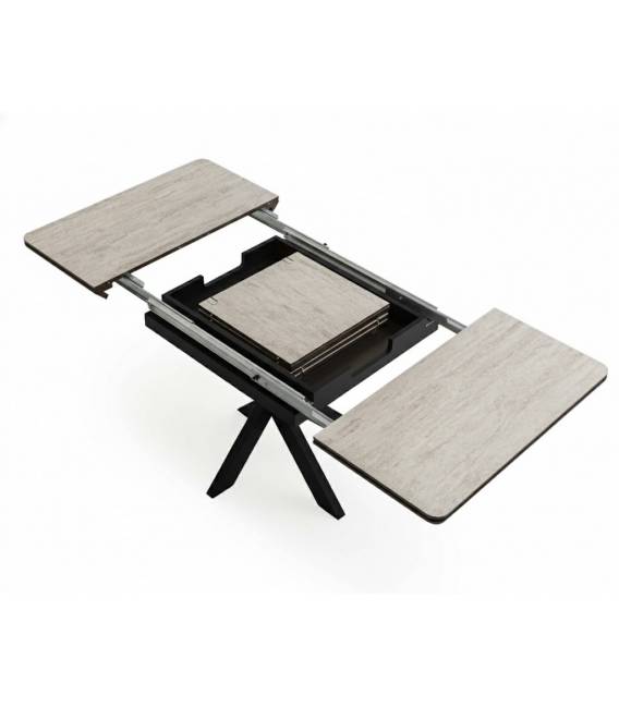 Išskleidžiamas stalas GRANDE 90(180)x90 travertin/ juoda koja