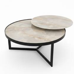 Kavos staliukas BOA Ø90 baltas su rudu