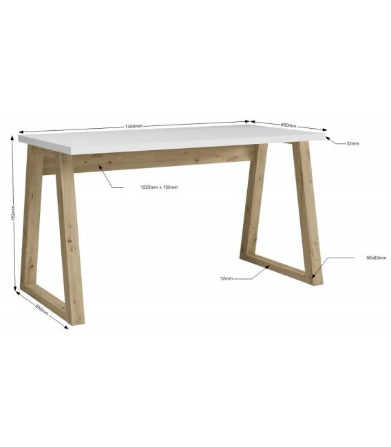 Darbo stalas SIDNE 135x65 baltas/rudas