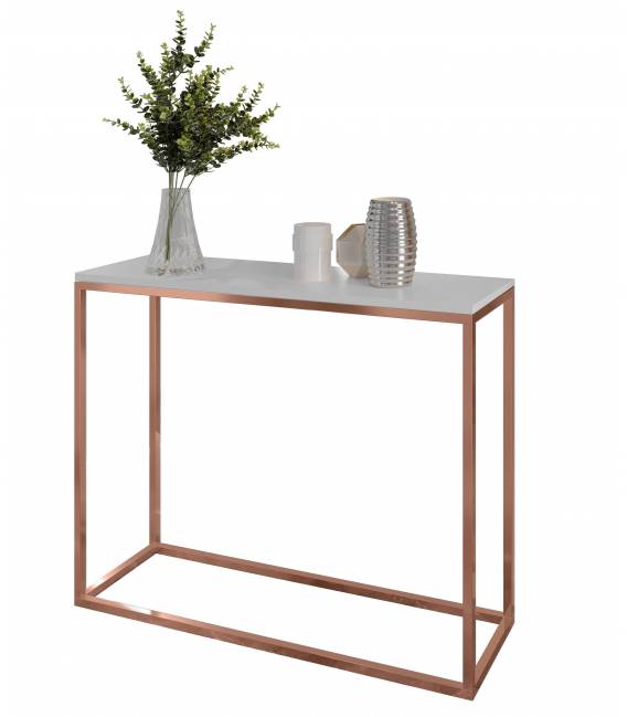 Konsolė TIRUA 100x25 balta/vario kojos